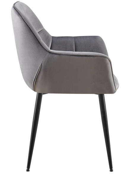 Fauteuil de table haut de gamme en Velours Gris foncé Métal Noir Davlyn - 3