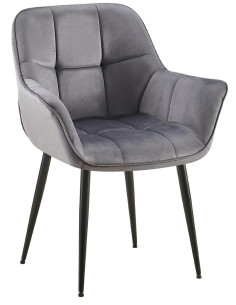 Fauteuil de table haut de gamme en Velours Gris foncé Métal Noir Davlyn - 1