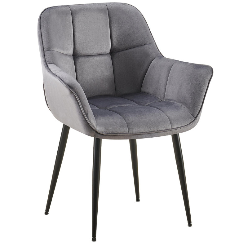Fauteuil de table haut de gamme en Velours Gris foncé Métal Noir Davlyn - 1