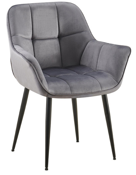 Fauteuil de table haut de gamme en Velours Gris foncé Métal Noir Davlyn - 1