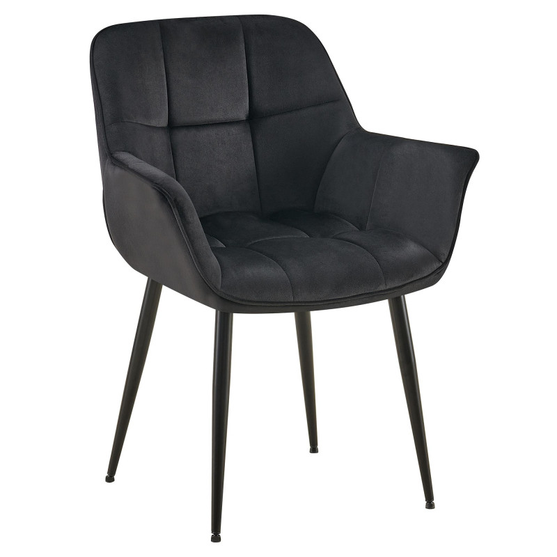 Fauteuil de table haut de gamme en Velours Noir Métal Noir Davlyn - 1