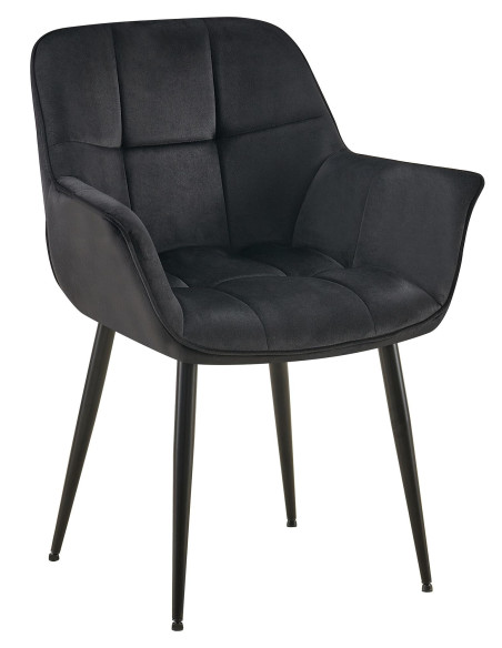 Fauteuil de table haut de gamme en Velours Noir Métal Noir Davlyn - 1