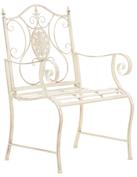 Fauteuil de table extérieur en Fer forgé Blanc crème Vieilli Elyval - 1