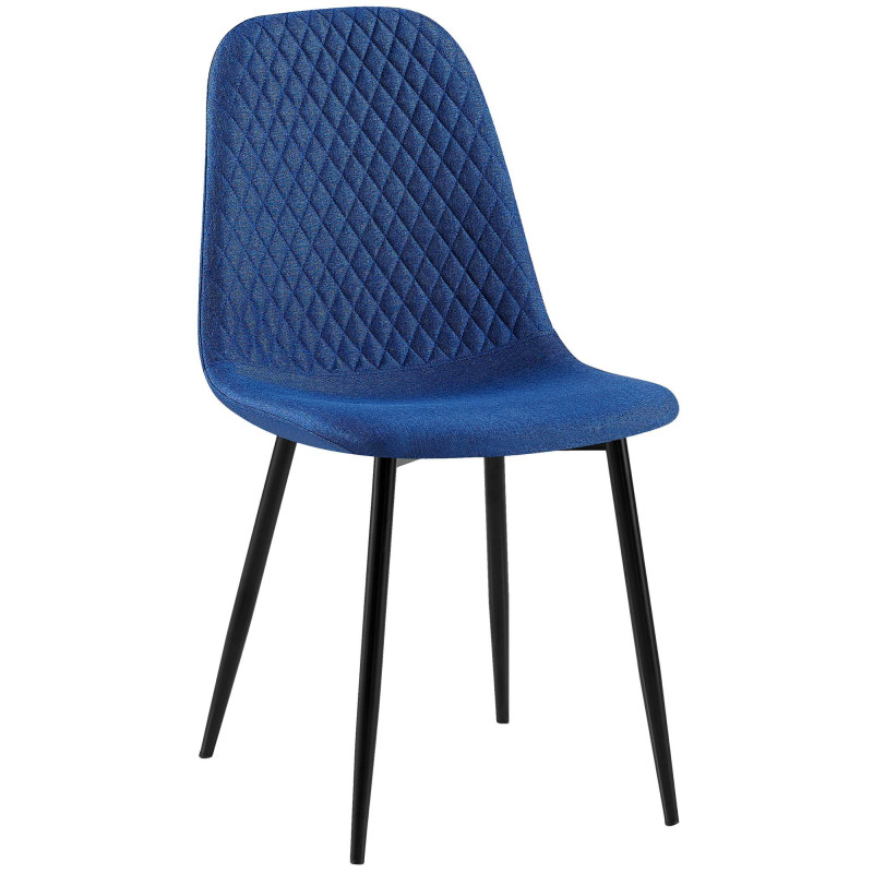 Chaise moderne Dossier matelassé en Tissu Bleu Métal Noir Silvia - 1