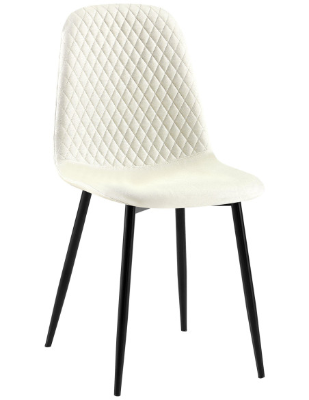 Chaise moderne Dossier matelassé en Tissu Blanc crème Métal Noir Silvia - 1