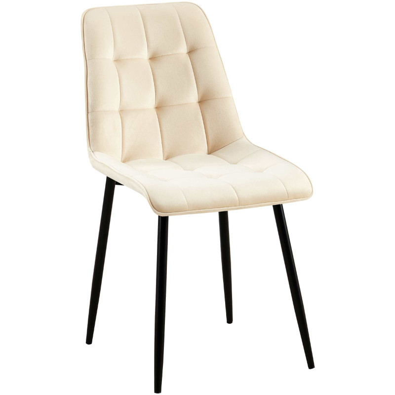 Chaise moderne capitonnée en Velours Blanc crème Métal Noir Lorveth - 1