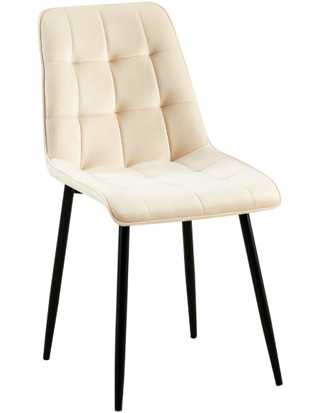 Chaise moderne capitonnée en Velours Blanc crème Métal Noir Lorveth - 1