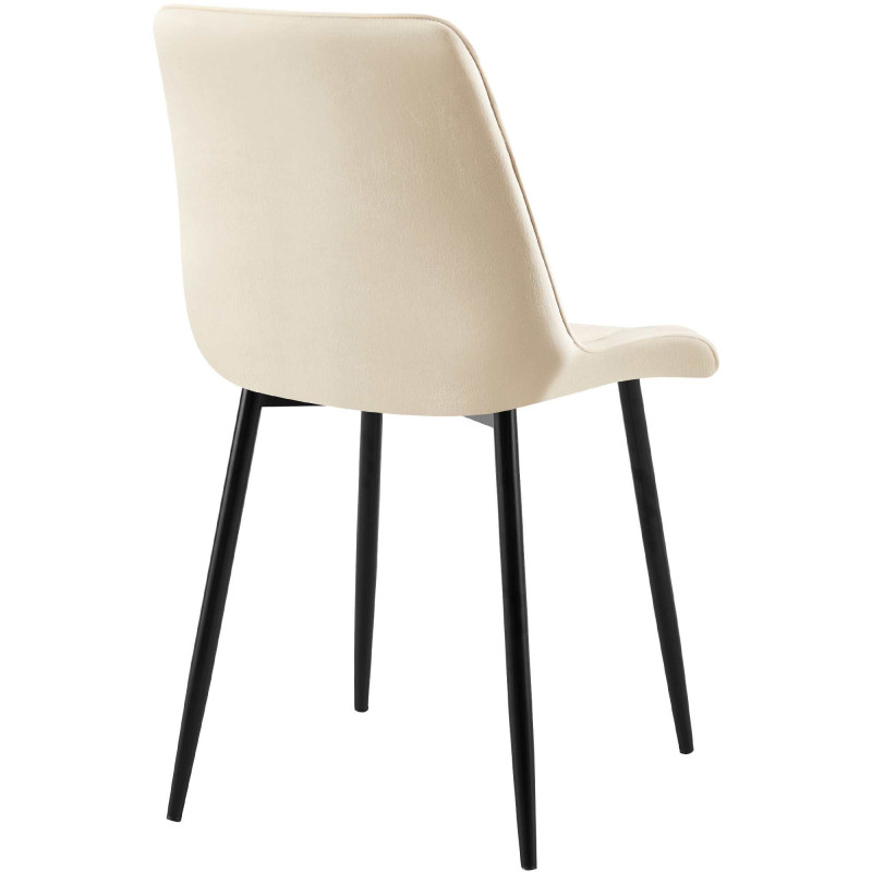 Chaise moderne capitonnée en Velours Blanc crème Métal Noir Lorveth - 2