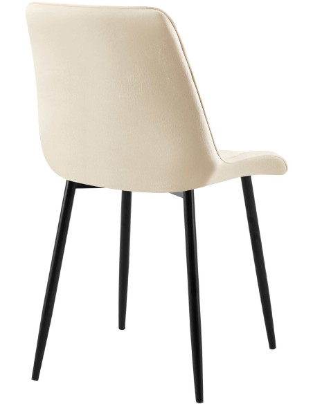 Chaise moderne capitonnée en Velours Blanc crème Métal Noir Lorveth - 2