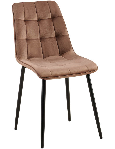 Chaise moderne capitonnée en Velours Marron Métal Noir Lorveth - 1