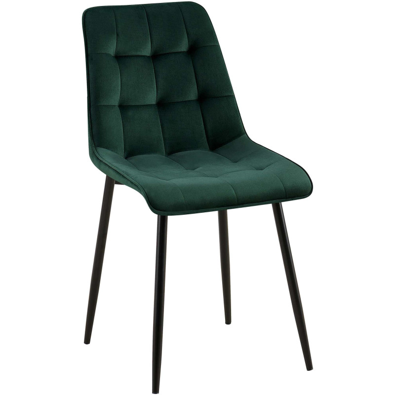 Chaise moderne capitonnée en Velours Vert Métal Noir Lorveth - 1
