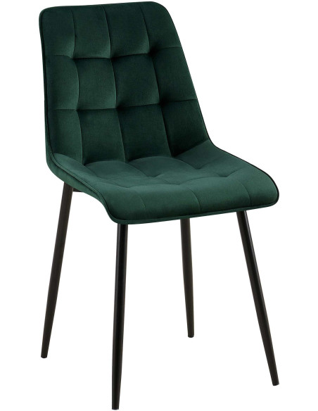Chaise moderne capitonnée en Velours Vert Métal Noir Lorveth - 1