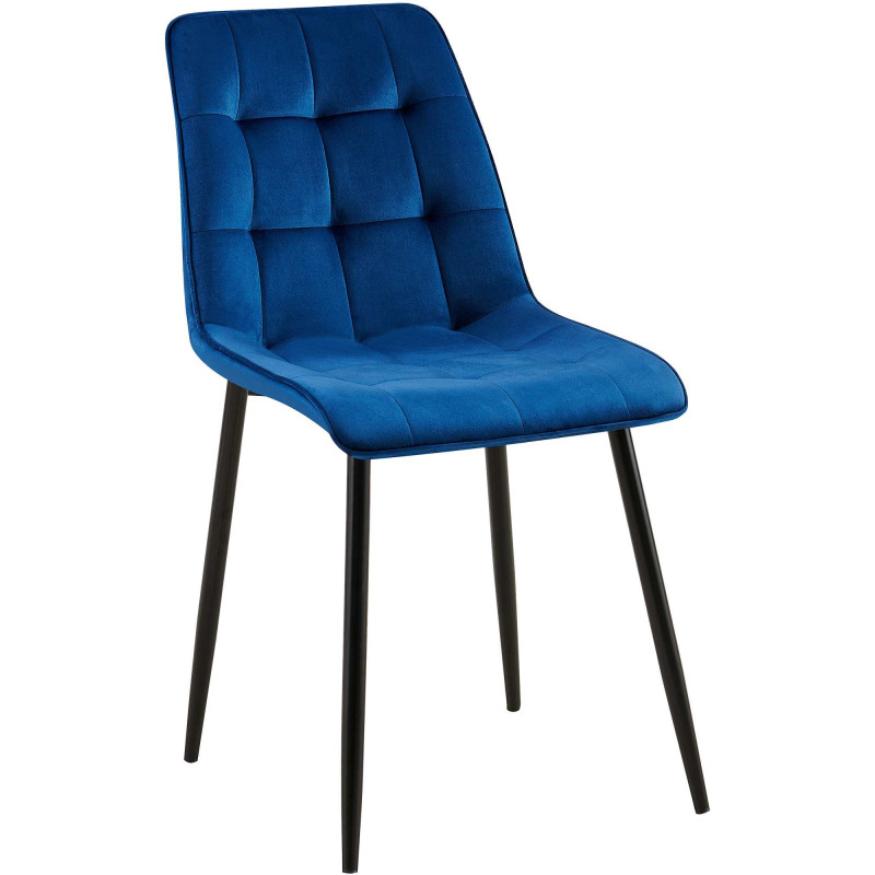Chaise moderne capitonnée en Velours Bleu foncé Métal Noir Lorveth - 1