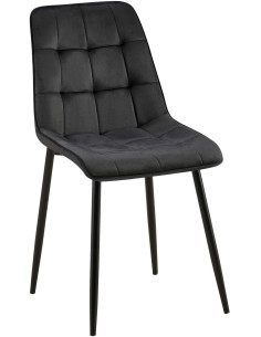Chaise moderne capitonnée en Velours Noir Métal Noir Lorveth - 1