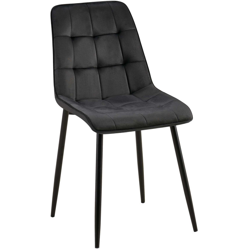 Chaise moderne capitonnée en Velours Noir Métal Noir Lorveth - 1