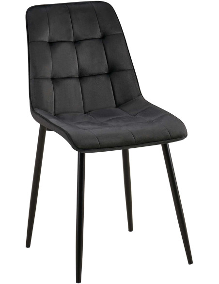 Chaise moderne capitonnée en Velours Noir Métal Noir Lorveth - 1