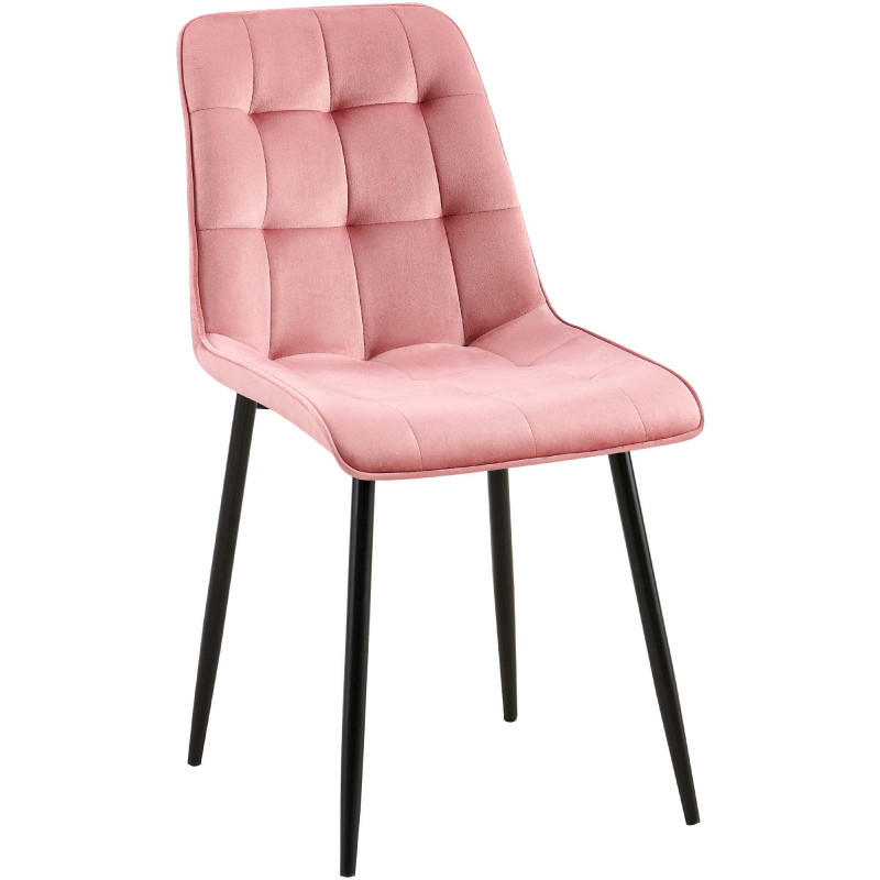Chaise moderne capitonnée en Velours Rose Métal Noir Lorveth - 1