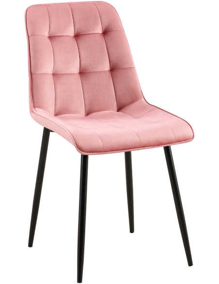 Chaise moderne capitonnée en Velours Rose Métal Noir Lorveth - 1