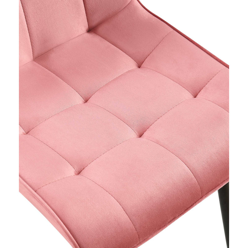 Chaise moderne capitonnée en Velours Rose Métal Noir Lorveth - 4