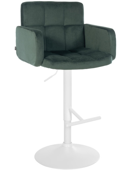 Tabouret de bar moderne chic en Velours Vert foncé Métal Blanc Roman - 1