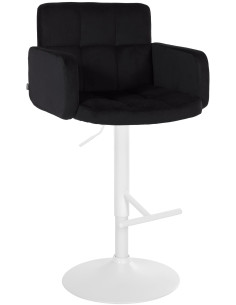 Tabouret de bar moderne chic en Velours Noir Métal Blanc Roman - 1