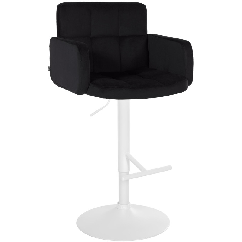 Tabouret de bar moderne chic en Velours Noir Métal Blanc Roman - 1