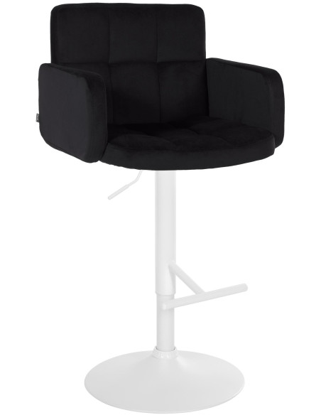 Tabouret de bar moderne chic en Velours Noir Métal Blanc Roman - 1