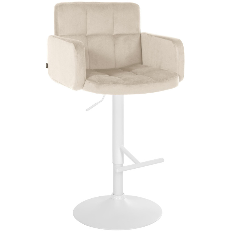 Tabouret de bar moderne chic en Velours Blanc crème Métal Blanc Roman - 1
