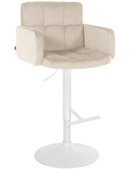 Tabouret de bar moderne chic en Velours Blanc crème Métal Blanc Roman - 1