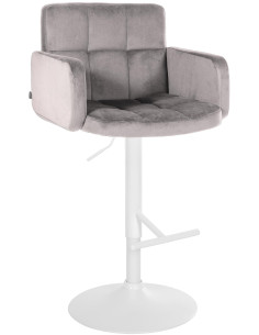 Tabouret de bar moderne chic en Velours Gris Métal Blanc Roman - 1