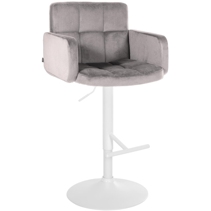 Tabouret de bar moderne chic en Velours Gris Métal Blanc Roman - 1