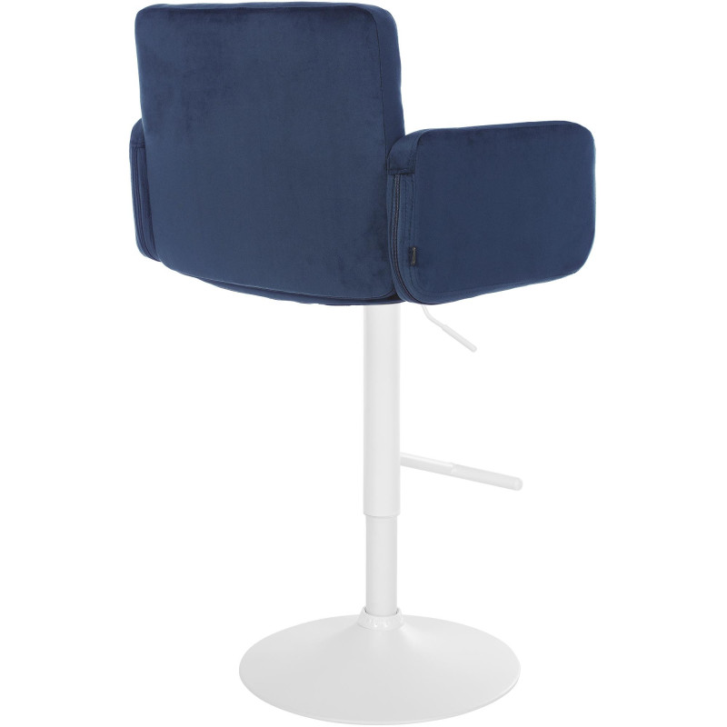 Tabouret de bar moderne chic en Velours Bleu Métal Blanc Roman - 2