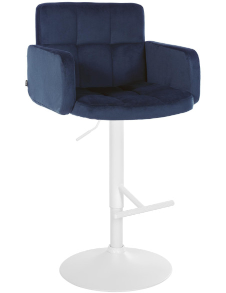 Tabouret de bar moderne chic en Velours Bleu Métal Blanc Roman - 1