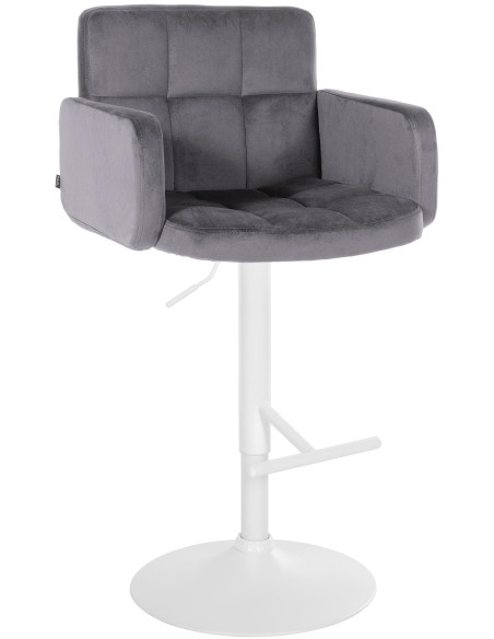 Tabouret de bar moderne chic en Velours Gris foncé Métal Blanc Roman - 1