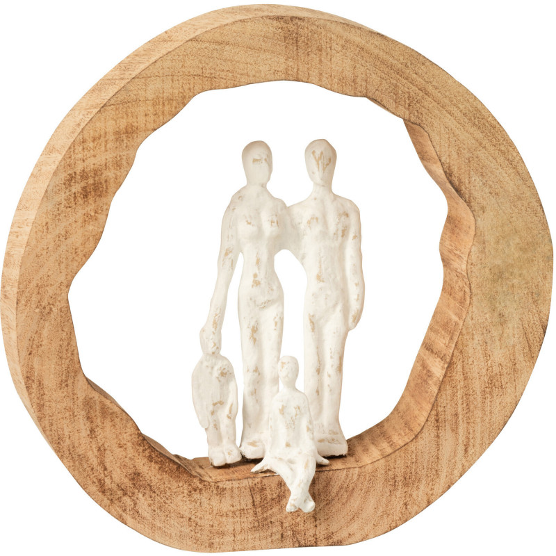 Sculpture déco moderne Famille 27 cm en Bois de manguier Naturel Métal Blanc Jorvyn - 1