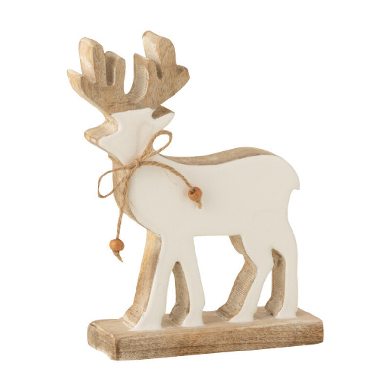 Sculpture déco Renne Hauteur 22 cm en Bois de manguier Blanc Naturel Kaïsha - 1