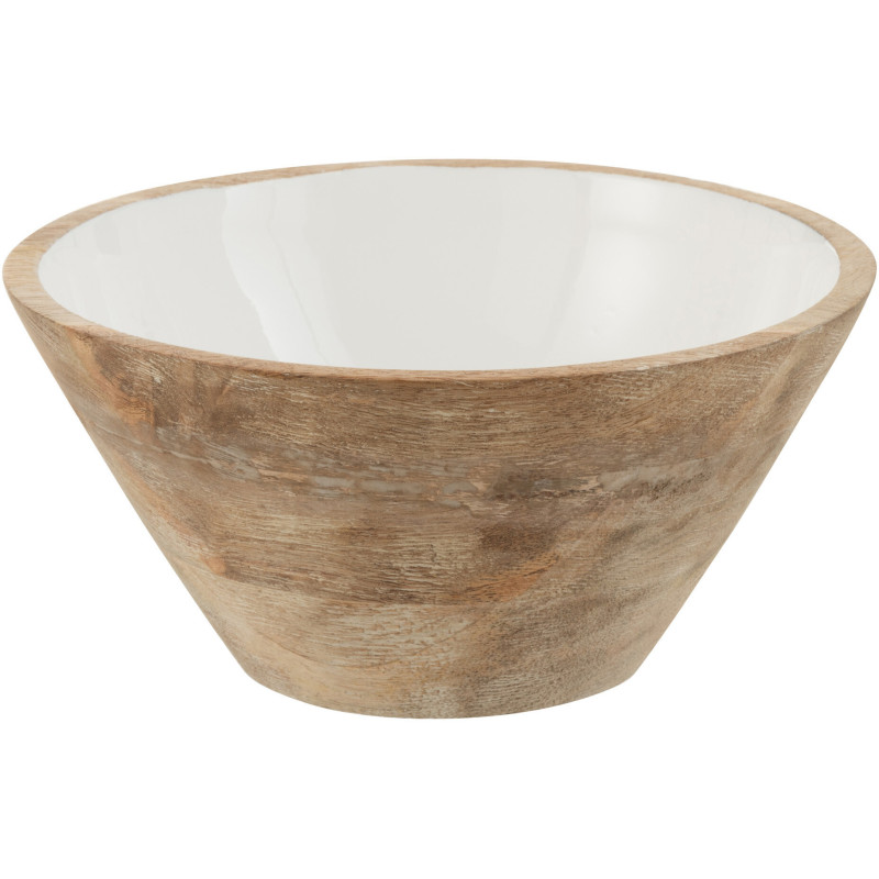 Saladier moderne Rond Diamètre 23 cm en Bois de manguier Blanc Marron Vieilli Taryniss - 1