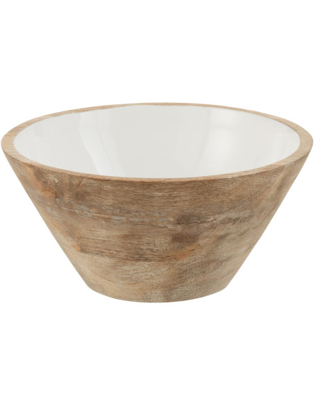 Saladier moderne Rond Diamètre 23 cm en Bois de manguier Blanc Marron Vieilli Taryniss - 1