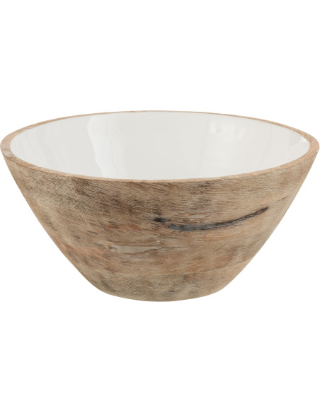 Grand Saladier moderne Rond Diamètre 30 cm en Bois de manguier Blanc Marron Vieilli Taryniss - 1