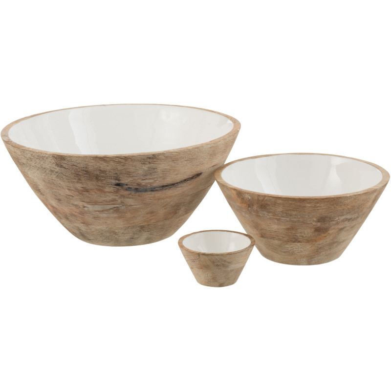 Grand Saladier moderne Rond Diamètre 30 cm en Bois de manguier Blanc Marron Vieilli Taryniss - 3