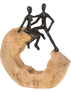 Sculpture moderne Couple abstrait Hauteur 28 cm en Bois de manguier Naturel Métal Noir Ellindra - 1