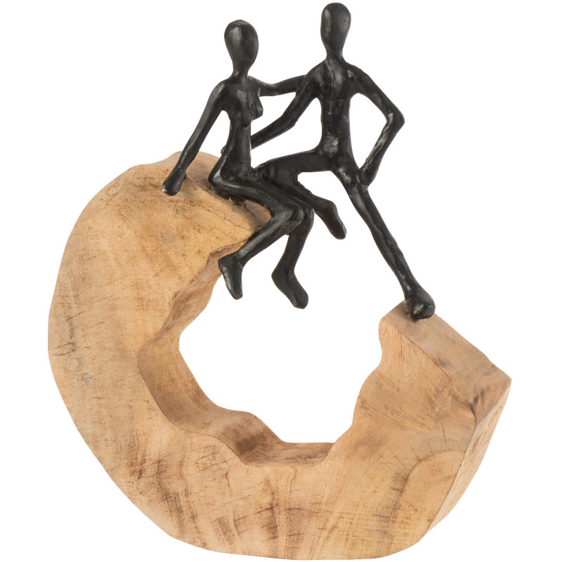 Sculpture moderne Couple abstrait Hauteur 28 cm en Bois de manguier Naturel Métal Noir Ellindra - 1