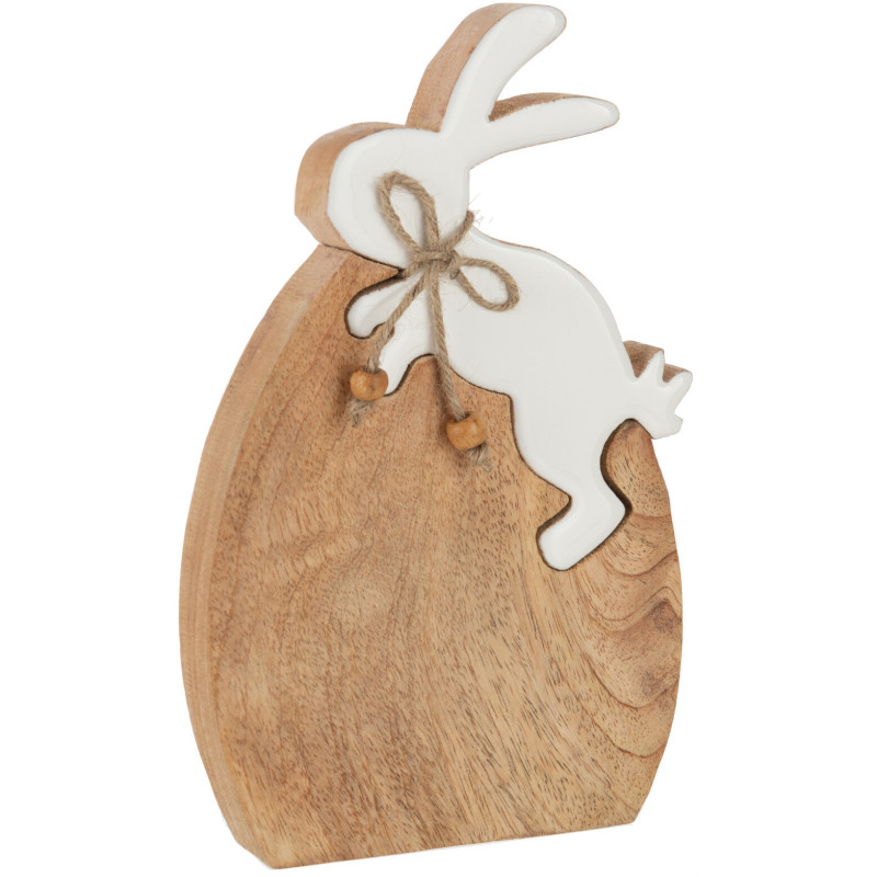 Grande Sculpture originale Puzzle Lapin Hauteur 21 cm en Bois de manguier Naturel Blanc Taviris - 1