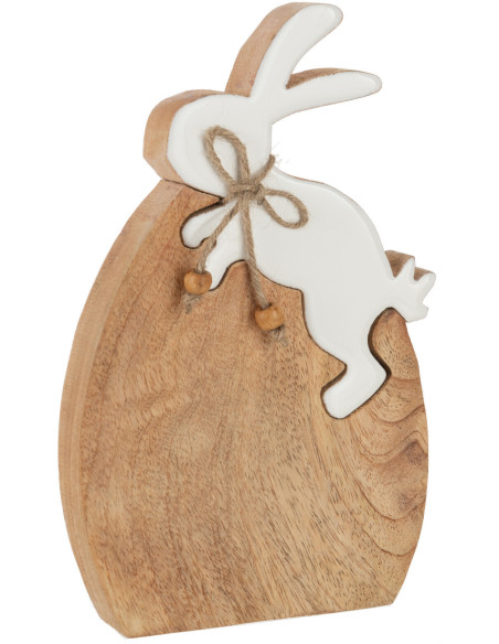Grande Sculpture originale Puzzle Lapin Hauteur 21 cm en Bois de manguier Naturel Blanc Taviris - 1