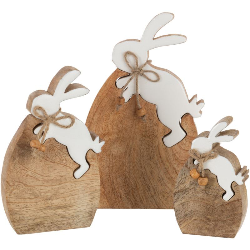 Grande Sculpture originale Puzzle Lapin Hauteur 21 cm en Bois de manguier Naturel Blanc Taviris - 2