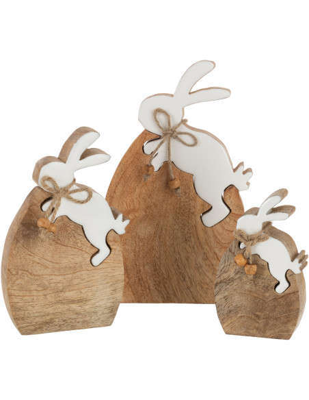 Grande Sculpture originale Puzzle Lapin Hauteur 21 cm en Bois de manguier Naturel Blanc Taviris - 2