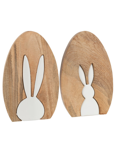 Grande Sculpture originale Puzzle Silhouettes Lapins Hauteur 25 cm en Bois de manguier Naturel Blanc Veyna (Lot de 2)