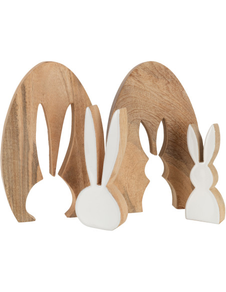 Grande Sculpture originale Puzzle Silhouettes Lapins Hauteur 25 cm en Bois de manguier Naturel Blanc Veyna (Lot de 2)