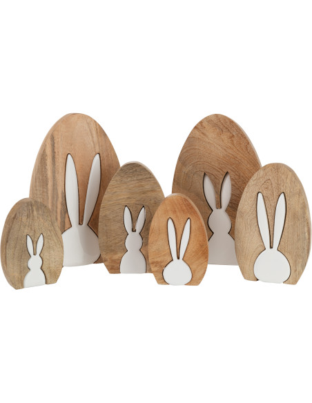 Grande Sculpture originale Puzzle Silhouettes Lapins Hauteur 25 cm en Bois de manguier Naturel Blanc Veyna (Lot de 2)