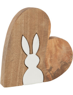 Sculpture originale Puzzle Lapin Coeur 17 cm en Bois de manguier Naturel Blanc Melynn - 1